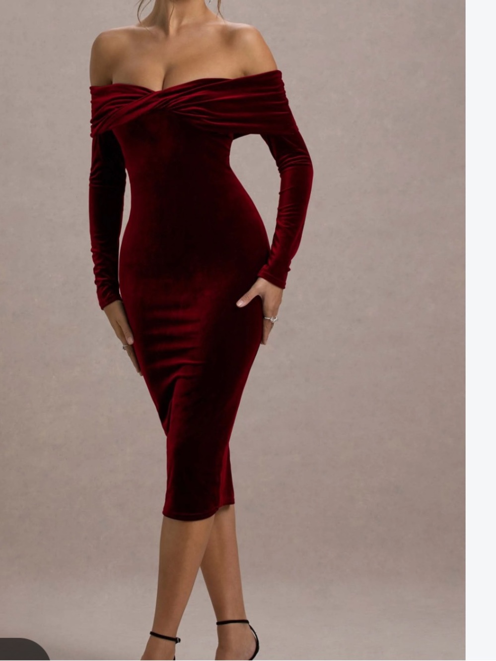 Club L London NWT compliment Berry velvet Bardot midi bodycon dress US SZ 8